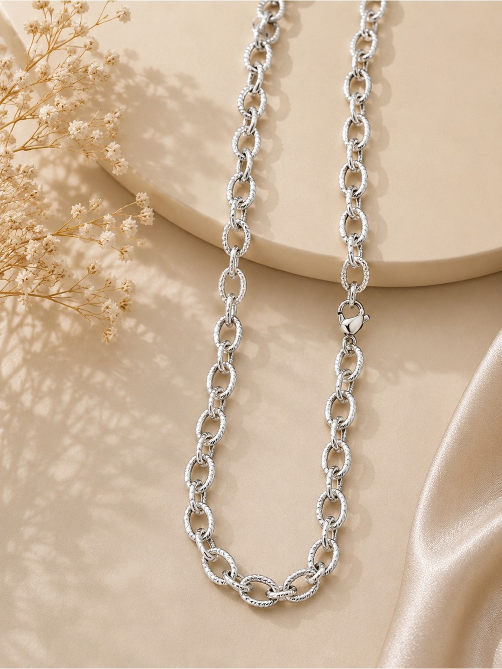 Textured Silver Link Necklace - Women Jewelry